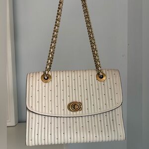 Coach Cream Shoulder Bag with Gold Chain